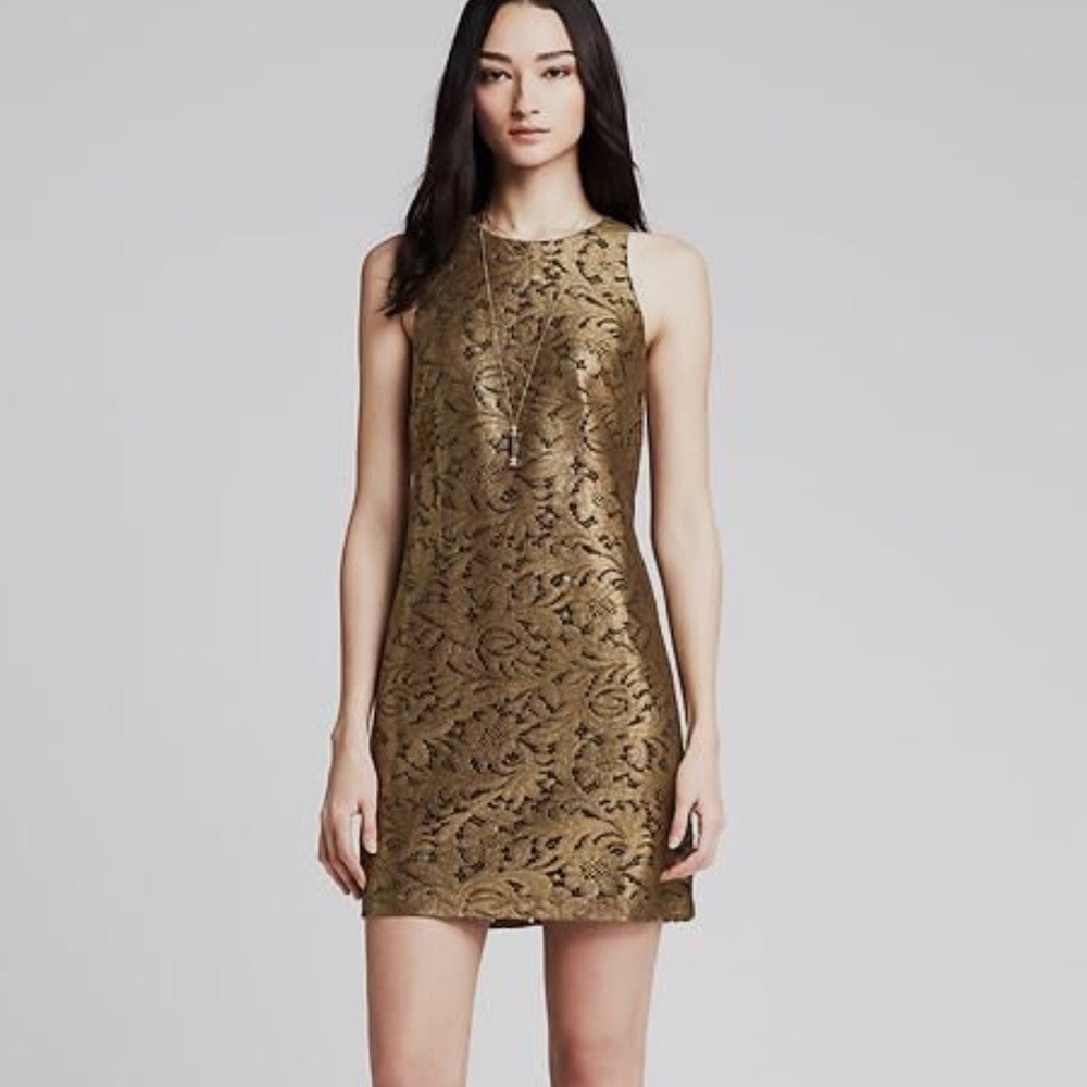Gold lace dress with black detailing